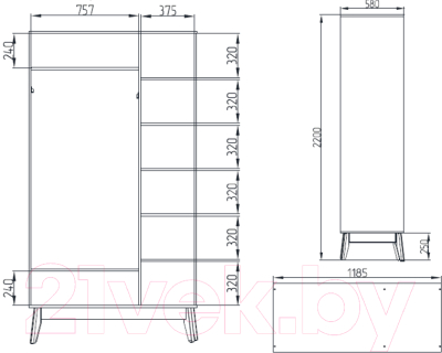 Шкаф Мебельград Калгари 3дв (дуб натуральный светлый/белый матовый)
