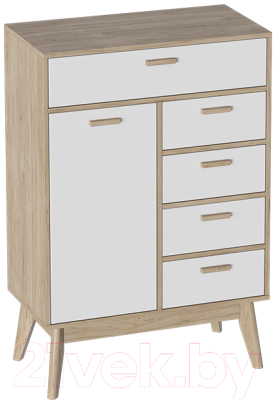 Тумба Мебельград Калгари высокий (дуб натуральный светлый/белый матовый) - фото