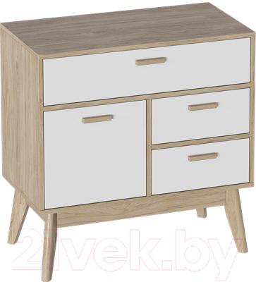 Тумба Мебельград Калгари дв и 3ящ (дуб натуральный светлый/белый матовый) - фото