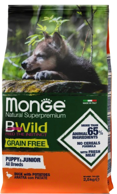 Сухой корм для собак Monge Grain Free Puppy & Junior Duck & Potatoes - фото