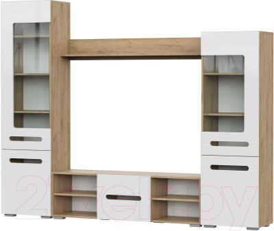 Стенка NN мебель МГС 6 исп 1 (дуб золотой/белый глянец) - фото