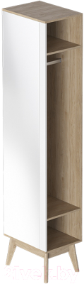 Шкаф-пенал Мебельград Калгари с зеркалом (дуб натуральный светлый/белый матовый) - фото