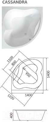 Ванна акриловая 1Марка Cassandra 140x140 (с каркасом и экраном)