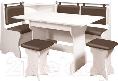 Обеденная группа Анмикс ЛДСП с кухонным уголком (бодега/кожзам коричневый) - фото