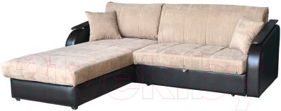 Диван угловой Асмана Магнат 0.8 декор прямой (бел глессе/подлокотник кожзам коричневый) - фото