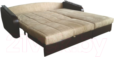 Диван угловой Асмана Магнат 0.8 декор прямой (бел глессе/подлокотник кожзам коричневый)