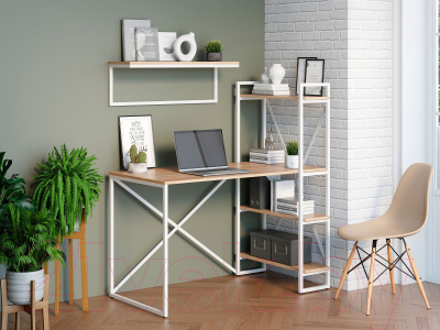 Письменный стол Loftyhome Мальборк Практик-П / 1627822 (дуб сонома с белым основанием)