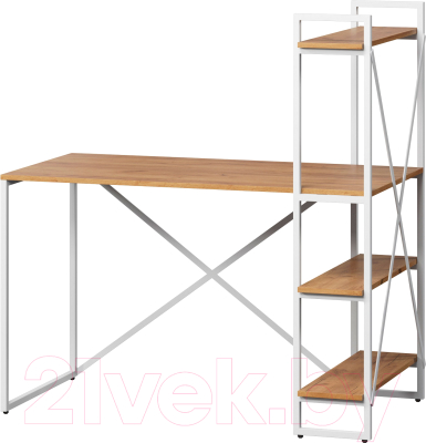 Письменный стол Loftyhome Мальборк Практик-П / 1627826 (дуб золотой с белым основанием) - фото