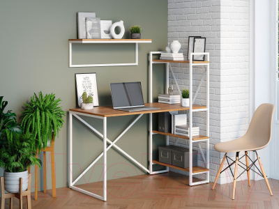 Письменный стол Loftyhome Мальборк Практик-П / 1627826 (дуб золотой с белым основанием)