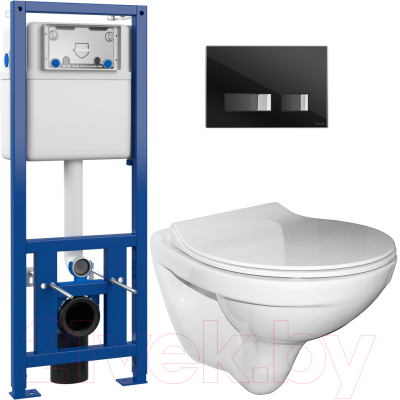 Унитаз подвесной с инсталляцией Керамин Санти R Slim + S-IN-MZ-LINK_PRO + P-BU-MOV/Blg/Gl - фото