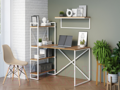 Письменный стол Loftyhome Мальборк Практик-Л / 1627828 (дуб золотой с белым основанием)