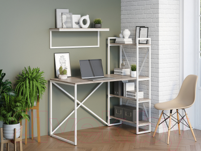 Письменный стол Loftyhome Мальборк Практик-П / 1627830 (смоук с белым основанием)