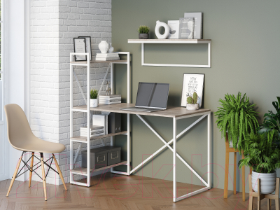 Письменный стол Loftyhome Мальборк Практик-Л / 1627832 (смоук с белым основанием)