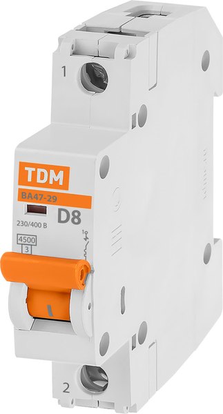 Выключатель автоматический TDM ВА 47-29 1Р 8А (D) 4.5кА / SQ0206-0138 - фото