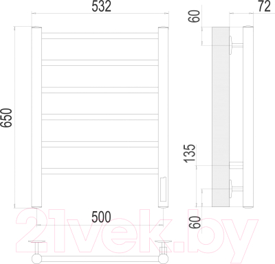 Полотенцесушитель электрический Terminus Аврора П6 500x650