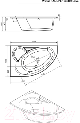 Ванна акриловая Cersanit Kaliope 153x100 L (с каркасом)