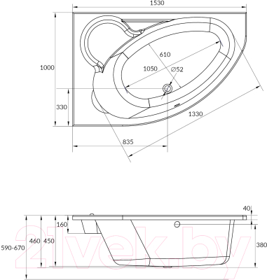 Ванна акриловая Cersanit Kaliope 153x100 R (с каркасом)