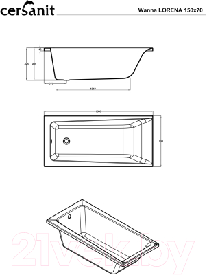 Ванна акриловая Cersanit Lorena 150x70 (с ножками и 2 экрана)