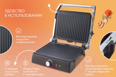 Электрогриль Endever Grillmaster 225 (серебристый/черный)