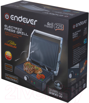 Электрогриль Endever Grillmaster 225 (серебристый/черный)