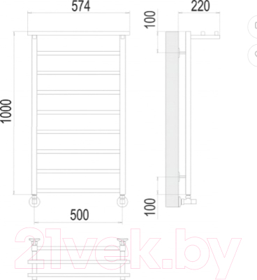 Полотенцесушитель водяной Terminus Контур П9 500x1000 (с полкой)