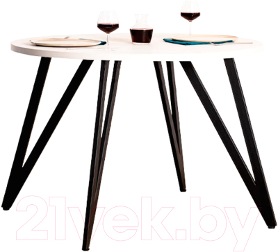 Обеденный стол Millwood Женева 2 Л18 D110 (дуб белый Craft/металл черный) - фото