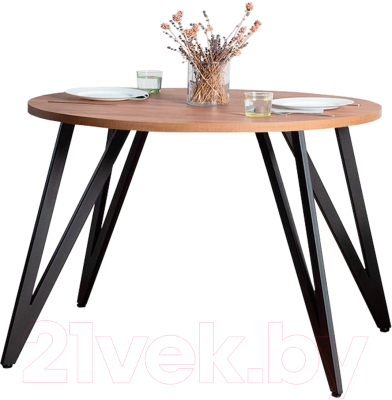 Обеденный стол Millwood Женева 2 Л18 D120 (дуб табачный Craft/металл черный) - фото