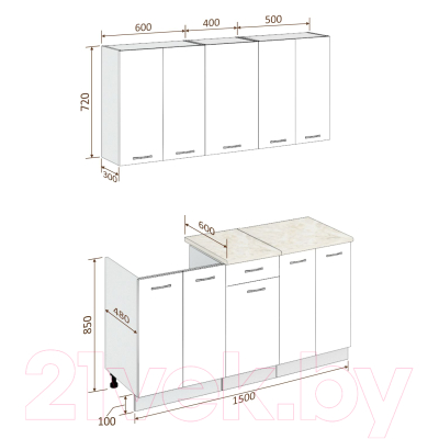 Готовая кухня Кортекс-мебель Корнелия Лира-лайт 1.5м