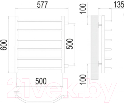 Полотенцесушитель водяной Terminus Виктория П6 500x600 (с боковым подключением 500)