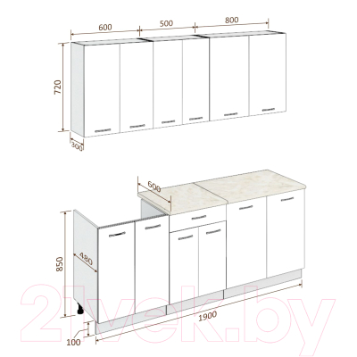 Готовая кухня Кортекс-мебель Корнелия Лира-лайт 1.9м