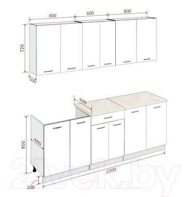 Готовая кухня Кортекс-мебель Корнелия Лира-лайт 2.2м