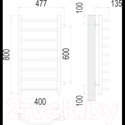 Полотенцесушитель водяной Terminus Виктория П8 400x800 (с боковым подключением 60)