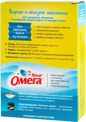 Лакомство для кошек Омега Neo + К-ВШ с ржаным солодом