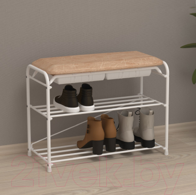 Полка для обуви ЗМИ Альфа 23 с сиденьем и ящиком / ПДОА23СЯ (белый)