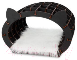 Домик для животных EWA Кошкин дом (черный/белый мех) - фото