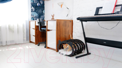 Домик для животных EWA Кошкин дом (черный/белый мех)