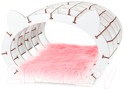 Домик для животных EWA Кошкин дом (белый/розовый мех) - фото