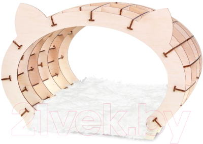 Домик для животных EWA Кошкин дом (фанерный/белый мех) - фото