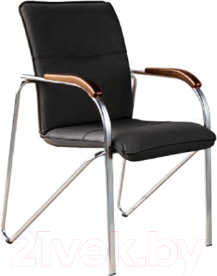 Стул офисный Белс Самба Chrome V / 451375/V4 (кожзам черный/темный орех) - фото