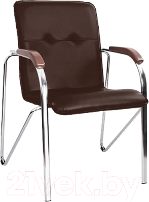 Стул офисный Белс Самба Chrome V / 451375/V3 (кожзам темно-коричневый/темный орех) - фото