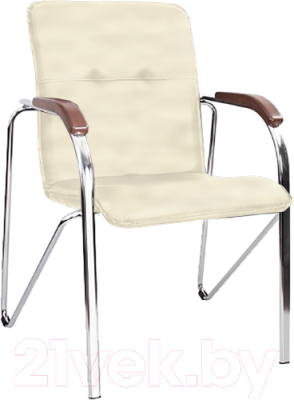 Стул офисный Белс Самба Chrome V / 451375/V18 (кожзам бежевый/темный орех) - фото