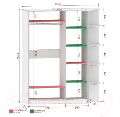 Шкаф-купе Кортекс-мебель Лагуна ШК05-02 (дуб монтерей, правая консоль)