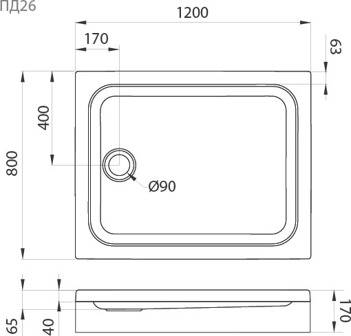 Душевой поддон Triton Прямоугольный ПД26 120x80x17