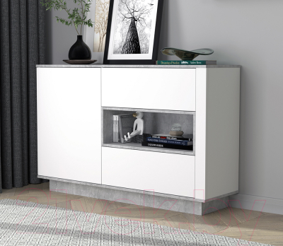 Тумба Интерлиния Quartz QZ-Т1Д2Ш (белый платинум/бетон)