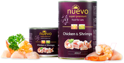 Влажный корм для кошек Nuevo Chicken & Shrimps / 95107