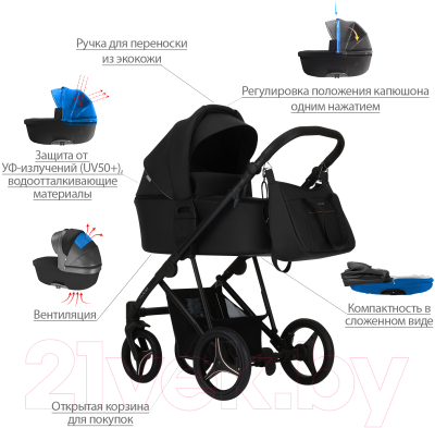 Детская универсальная коляска Bebetto Flavio Pro 2 в 1 черная рама