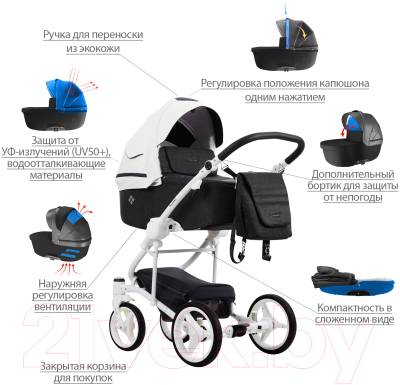 Детская универсальная коляска Bebetto Torino 2 в 1 белая рама