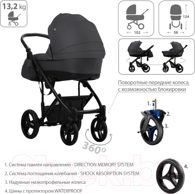 Детская универсальная коляска Bebetto Magnum Prima 2 в 1 черная рама