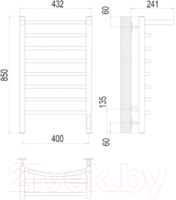 Полотенцесушитель электрический Terminus Классик П8 400x850 (с полкой)