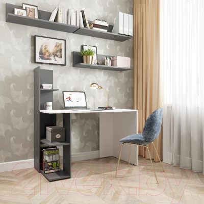 Письменный стол Domus Олимп левый / 11.021L.01.92 (белый/серый)